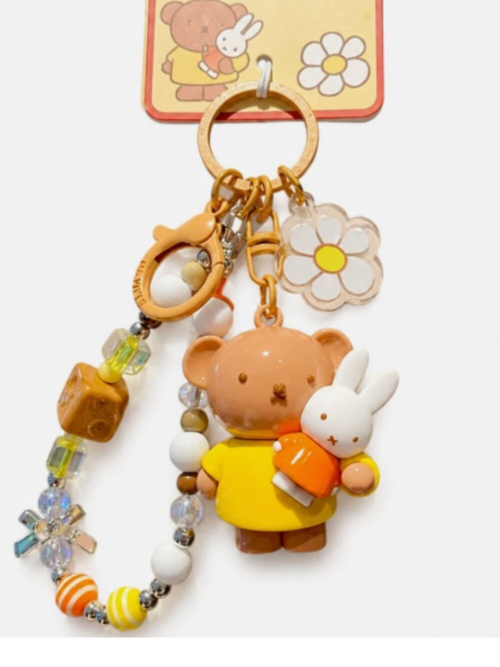 New Miffy Boris Key Fob Keychain Charm Bag Holder Skirt Flower Clip Yellow Bead
